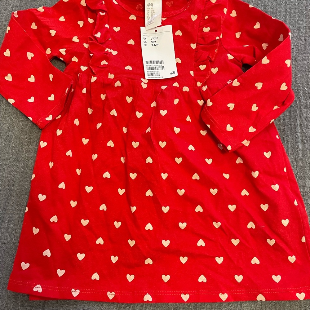 H&M Red Long Sleeve toddler dress with Heart Pattern